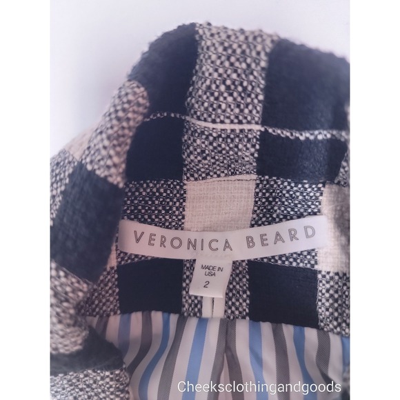 Veronica Beard size 2 Gingham Double Breasted Bexley Blazer Black White  Buttons - Picture 6 of 13